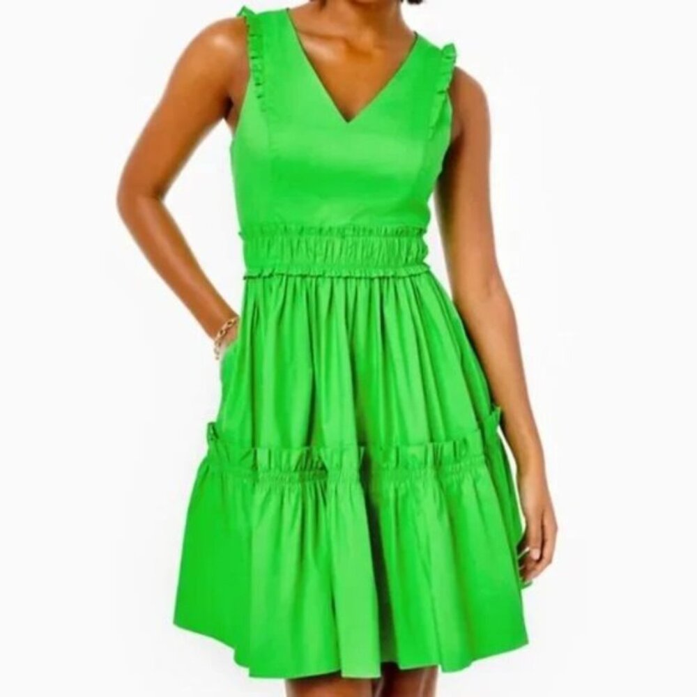 Lilly Pulitzer  Celiana Bright Green Fit and Flare Cotton Dress NWT Size 12